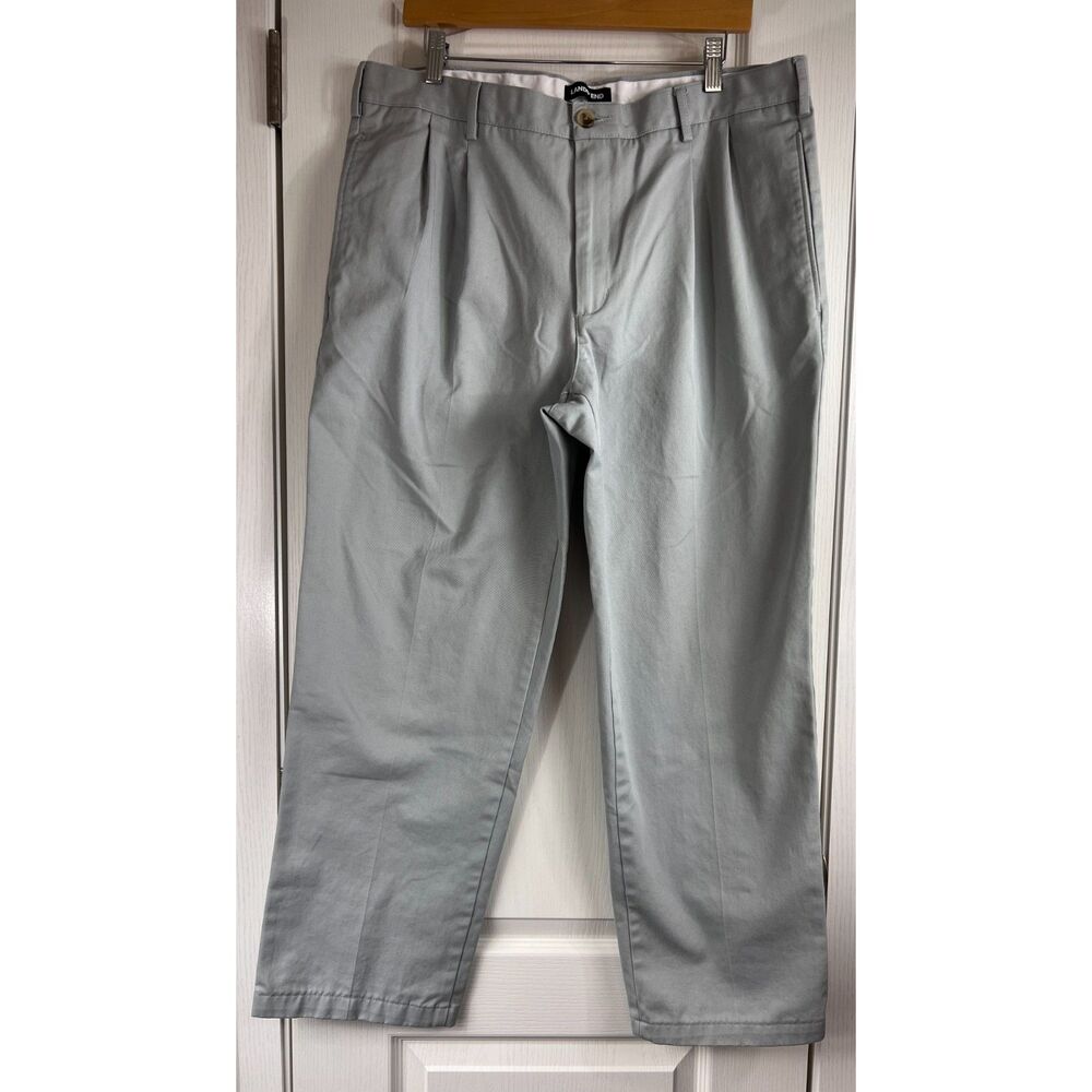 Lands' End Men's Gray Traditional Fit Cotton Pleated Front Chino Pants Size 37